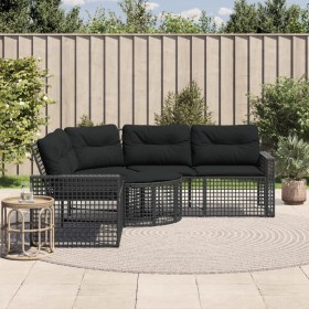Sofá de jardín forma de L con cojines reposapiés ratán PE negro de , Sofás de exterior - Ref: Foro24-365893, Precio: 348,73 €...