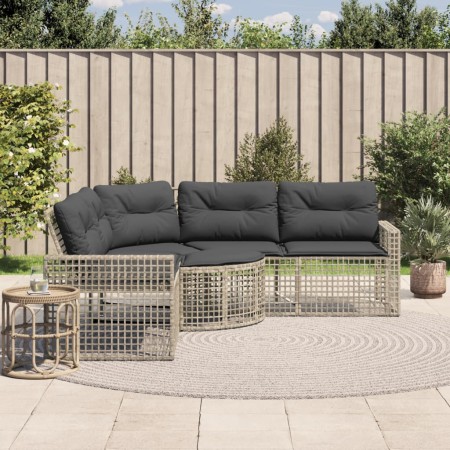 Sofá de jardín forma L cojines y taburete ratán PE gris claro de , Sofás de exterior - Ref: Foro24-365898, Precio: 358,10 €, ...