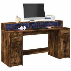 Escritorio con LED madera ingeniería roble ahumado 160x55x91 cm de , Escritorios - Ref: Foro24-3309433, Precio: 194,60 €, Des...
