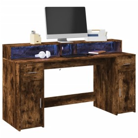 Escritorio con LED madera ingeniería roble ahumado 160x55x91 cm de , Escritorios - Ref: Foro24-3309433, Precio: 197,82 €, Des...