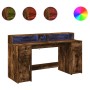 Escritorio con LED madera ingeniería roble ahumado 160x55x91 cm de , Escritorios - Ref: Foro24-3309433, Precio: 197,82 €, Des...