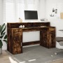 Escritorio con LED madera ingeniería roble ahumado 160x55x91 cm de , Escritorios - Ref: Foro24-3309433, Precio: 197,82 €, Des...