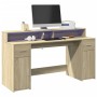Escritorio con LED madera ingeniería roble Sonoma 160x55x91 cm de , Escritorios - Ref: Foro24-3309431, Precio: 189,57 €, Desc...