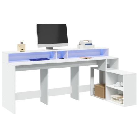 Escritorio con luz LED madera ingeniería blanco 200x104x91 cm de , Escritorios - Ref: Foro24-3309465, Precio: 202,06 €, Descu...