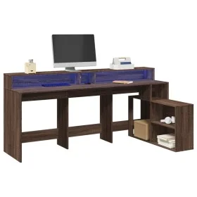 Escritorio con LED madera ingeniería marrón roble 200x104x91 cm de , Escritorios - Ref: Foro24-3309471, Precio: 197,80 €, Des...