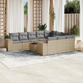 Set de sofás de jardín 11pzas con cojines ratán sintético beige en Conjuntos de jardín | Comprar online en Foru.es