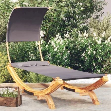 Tumbona con dosel madera curvada gris antracita 100x200x126cm de vidaXL, Camas para exteriores - Ref: Foro24-313946, Precio: ...