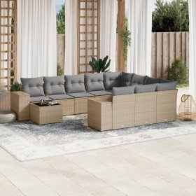 Set de sofás de jardín 11pzas con cojines ratán sintético beige en Conjuntos de jardín | Comprar online en Foru.es