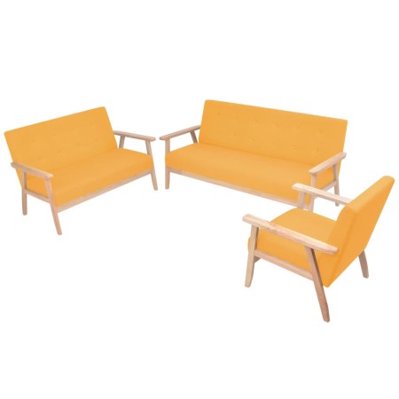 Juego de sofás de tela de 3 piezas color amarillo de , Sofás - Ref: Foro24-274919, Precio: 579,29 €, Descuento: %