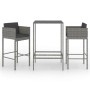 Set de muebles bar jardín 3 pzas y cojines ratán sintético gris de vidaXL, Conjuntos de jardín - Ref: Foro24-3094788, Precio:...