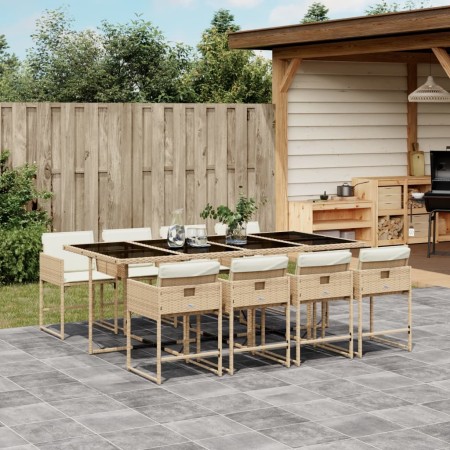 Set comedor de jardín 9 pzas con cojines ratán sintético beige de , Conjuntos de jardín - Ref: Foro24-3211282, Precio: 518,63...