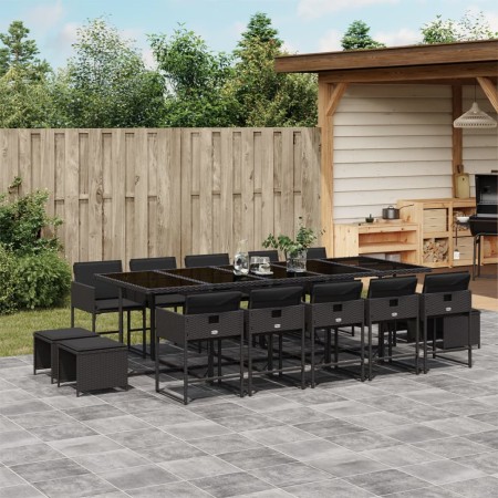 Set comedor de jardín con cojines 15 pzas ratán sintético negro de , Conjuntos de jardín - Ref: Foro24-3211351, Precio: 758,2...