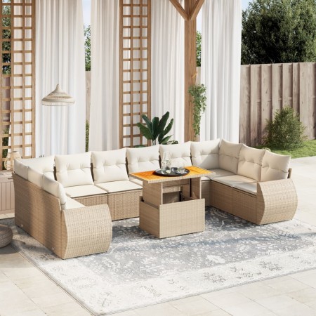 Set de sofás de jardín 11pzas con cojines ratán sintético beige de , Conjuntos de jardín - Ref: Foro24-3272367, Precio: 816,2...