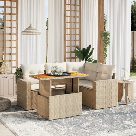 Juego de sofás jardín con cojines 5 pzas ratán sintético beige de , Conjuntos de jardín - Ref: Foro24-3271296, Precio: 388,35...