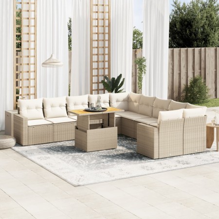 Set de sofás de jardín 11pzas con cojines ratán sintético beige de , Conjuntos de jardín - Ref: Foro24-3271506, Precio: 726,0...