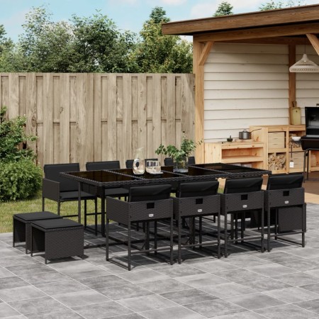Set comedor de jardín con cojines 13 pzas ratán sintético negro de , Conjuntos de jardín - Ref: Foro24-3211339, Precio: 645,0...