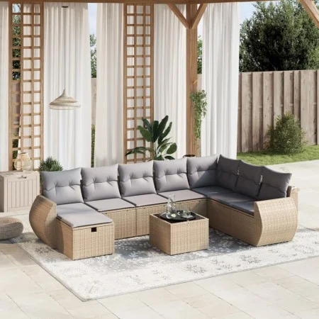 Juego de sofás jardín con cojines beige mezcla 9 pzas ratán PE de , Conjuntos de jardín - Ref: Foro24-3264215, Precio: 574,64...