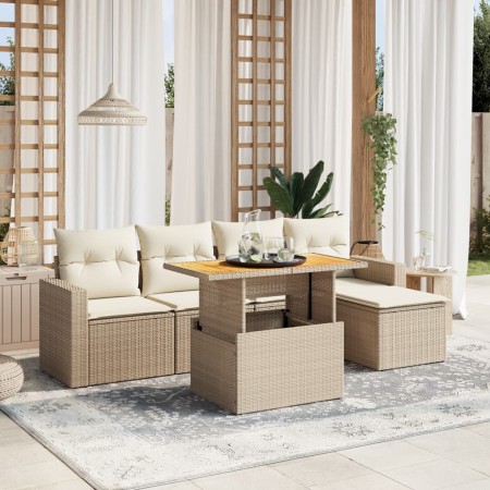 Juego de sofás jardín con cojines 6 pzas ratán sintético beige de , Conjuntos de jardín - Ref: Foro24-3271289, Precio: 404,31...