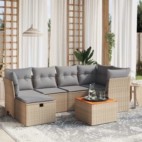 Juego de sofás jardín con cojines beige mezcla 7 pzas ratán PE de , Conjuntos de jardín - Ref: Foro24-3264727, Precio: 413,34...