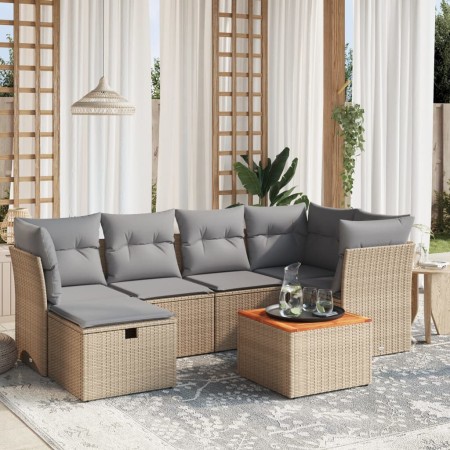 Juego de sofás jardín con cojines beige mezcla 7 pzas ratán PE de , Conjuntos de jardín - Ref: Foro24-3264727, Precio: 413,34...