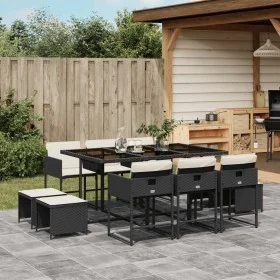 Set de comedor jardín 11 pzas con cojines ratán sintético negro de , Conjuntos de jardín - Ref: Foro24-3211326, Precio: 525,0...
