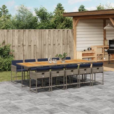 Set de comedor de jardín 11 pzas y cojines ratán sintético gris de , Conjuntos de jardín - Ref: Foro24-3278068, Precio: 768,8...
