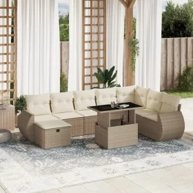 Set de sofás de jardín 9 pzas con cojines ratán sintético beige by , Garden sets - Ref: Foro24-3275188, Price: 710,16 €, Disc...