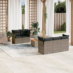 Set de muebles de jardín 6 pzas y cojines ratán sintético gris en Conjuntos de jardín | Comprar online en Foru.es