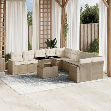 Set de sofás de jardín 11pzas con cojines ratán sintético beige de , Conjuntos de jardín - Ref: Foro24-3267538, Precio: 736,7...