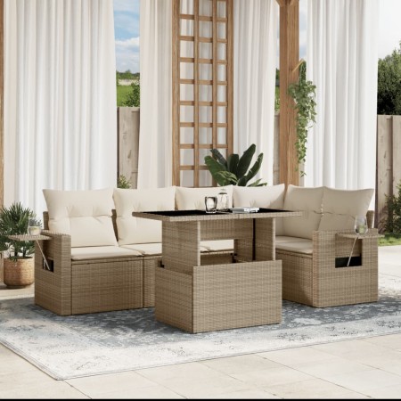 Juego de sofás jardín con cojines 6 pzas ratán sintético beige de , Conjuntos de jardín - Ref: Foro24-3267888, Precio: 448,29...
