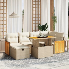 Set sofás de jardín 7 piezas y cojines ratán sintético beige de , Conjuntos de jardín - Ref: Foro24-3276250, Precio: 479,60 €...