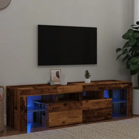 TV stand with LED lights, aged engineered wood, 140x36.5x40 cm by , TV Furniture - Ref: Foro24-856303, Price: 120,43 €, Disco...