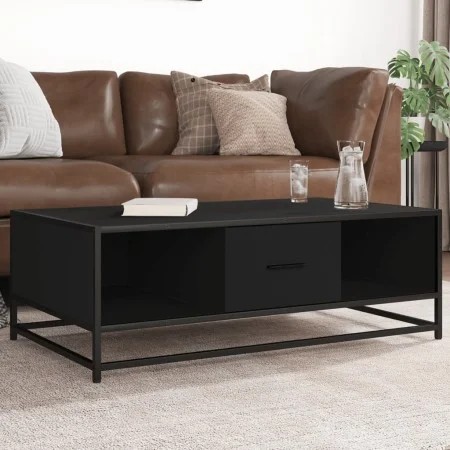 Holztisch mit Ingenieurholz und schwarzem Metall 100x57x35 cm. von , Couchtisch - Ref: Foro24-848759, Preis: 78,53 €, Rabatt: %