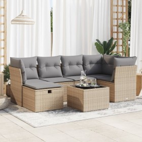 Set sofás de jardín 7 piezas y cojines ratán sintético beige de , Conjuntos de jardín - Ref: Foro24-3325295, Precio: 458,86 €...