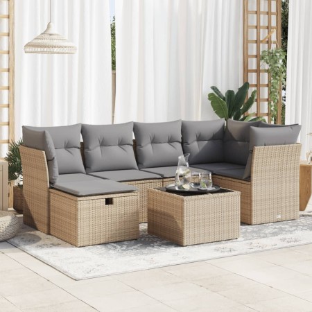 Set sofás de jardín 7 piezas y cojines ratán sintético beige de , Conjuntos de jardín - Ref: Foro24-3325295, Precio: 458,86 €...