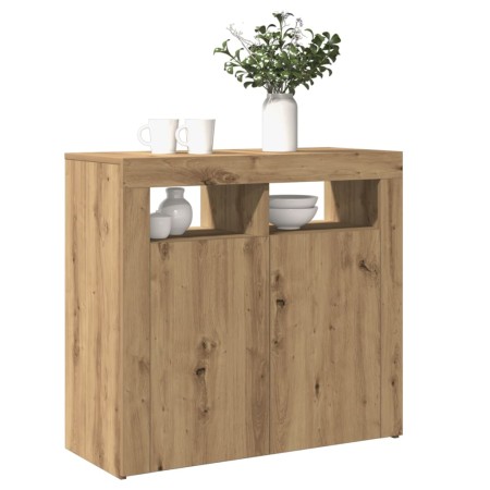 Aparador luces LED madera ingeniería roble artisan 80x35x75 cm de , Aparadores - Ref: Foro24-856362, Precio: 100,24 €, Descue...