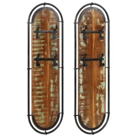 Percheros de pared con 4 ganchos 2 uds madera maciza reciclada de , Percheros para sombreros y abrigos - Ref: Foro24-4013505,...