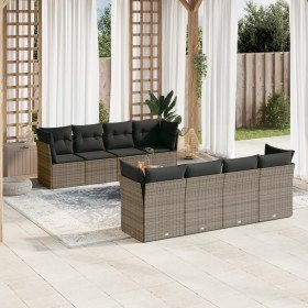 Set de muebles de jardín 9 pzas y cojines ratán sintético gris en Conjuntos de jardín | Comprar online en Foru.es
