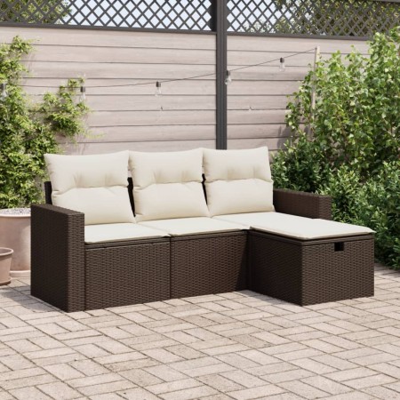 Set de sofás de jardín 4 pzas y cojines ratán sintético marrón de , Conjuntos de jardín - Ref: Foro24-3325359, Precio: 281,77...