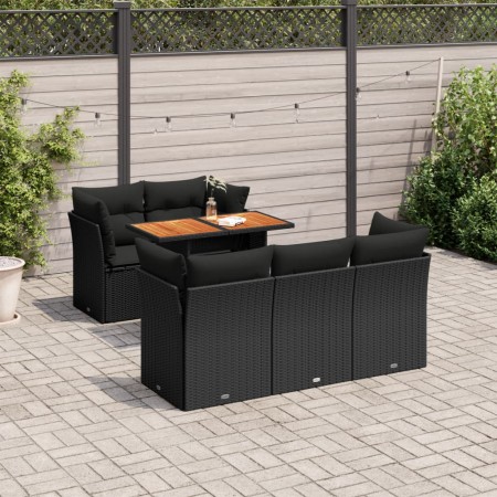 Set de sofás de jardín 6 piezas y cojines ratán sintético negro de , Conjuntos de jardín - Ref: Foro24-3326883, Precio: 469,0...