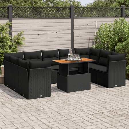 Set de sofás de jardín y cojines 10 pzas ratán sintético negro de , Conjuntos de jardín - Ref: Foro24-3326967, Precio: 679,42...