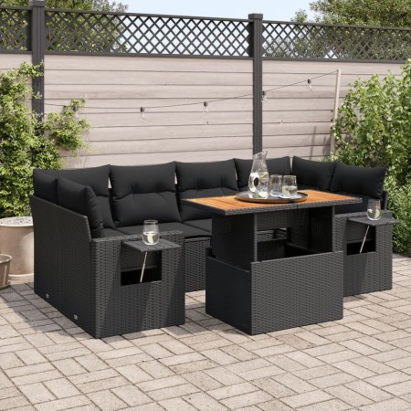 Set de sofás de jardín 7 pzas con cojines ratán sintético negro de , Conjuntos de jardín - Ref: Foro24-3327114, Precio: 546,0...