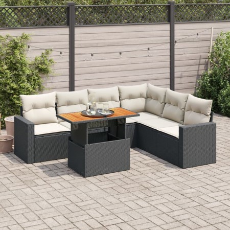 Set de sofás de jardín 7 pzas con cojines ratán sintético negro de , Conjuntos de jardín - Ref: Foro24-3327045, Precio: 467,2...