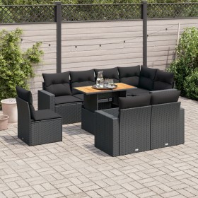 Set de sofás de jardín con cojines 9 pzas ratán sintético negro de , Conjuntos de jardín - Ref: Foro24-3327051, Precio: 689,5...
