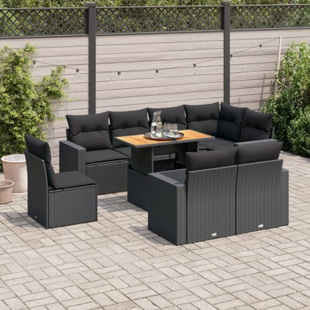 Set de sofás de jardín con cojines 9 pzas ratán sintético negro de , Conjuntos de jardín - Ref: Foro24-3327051, Precio: 689,5...