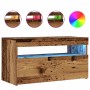 Mueble TV luces LED madera ingeniería envejecida 75x35x40 cm de , Muebles TV - Ref: Foro24-856315, Precio: 52,67 €, Descuento: %