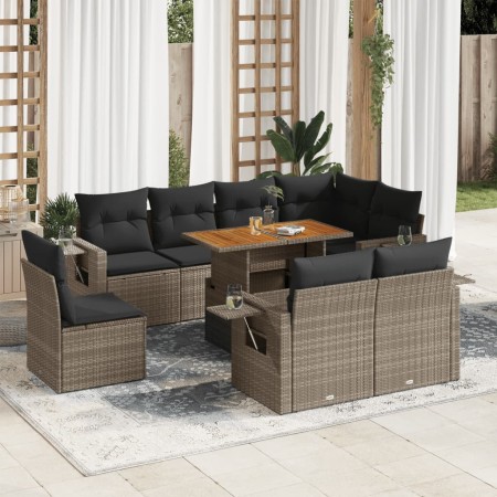 Set de sofás de jardín con cojines 9 pzas ratán sintético gris de , Conjuntos de jardín - Ref: Foro24-3327168, Precio: 644,64...