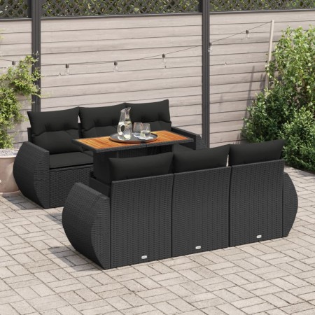 Set de sofás de jardín 7 pzas con cojines ratán sintético negro de , Conjuntos de jardín - Ref: Foro24-3327219, Precio: 544,8...