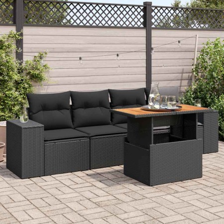 Set de muebles de jardín 5 pzas y cojines ratán sintético negro de , Conjuntos de jardín - Ref: Foro24-3327317, Precio: 383,3...