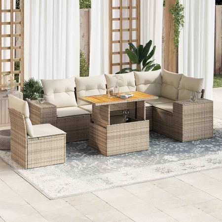 Set sofás de jardín 7 piezas y cojines ratán sintético beige de , Conjuntos de jardín - Ref: Foro24-3327383, Precio: 566,41 €...